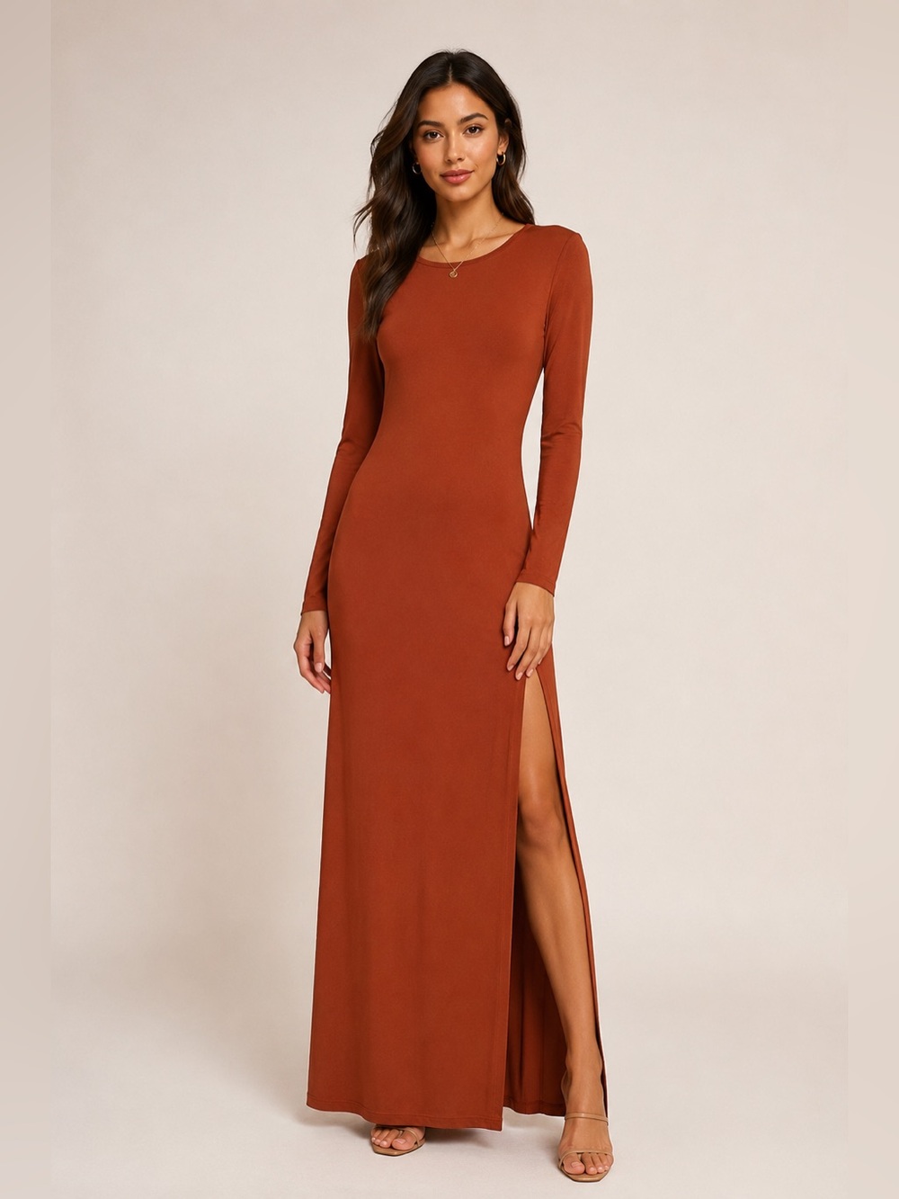 Wilfred Rust Orange Long Sleeve Maxi Dress Side Slit Size M